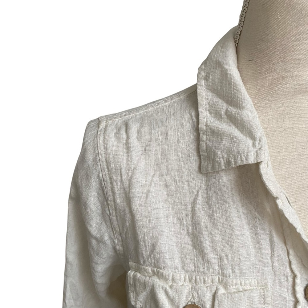 American Eagle Linen Blend Cropped Utility Shirt Jacket White Button Front XS - Picture 3 of 14